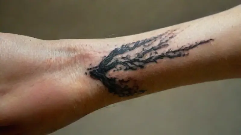 Realistic black cursive tattoo on wrist