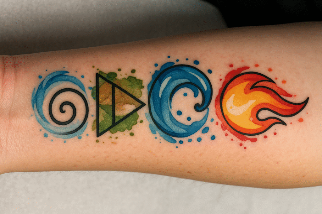Elements in Tattoos: Fire, Water, Earth, Air Symbols